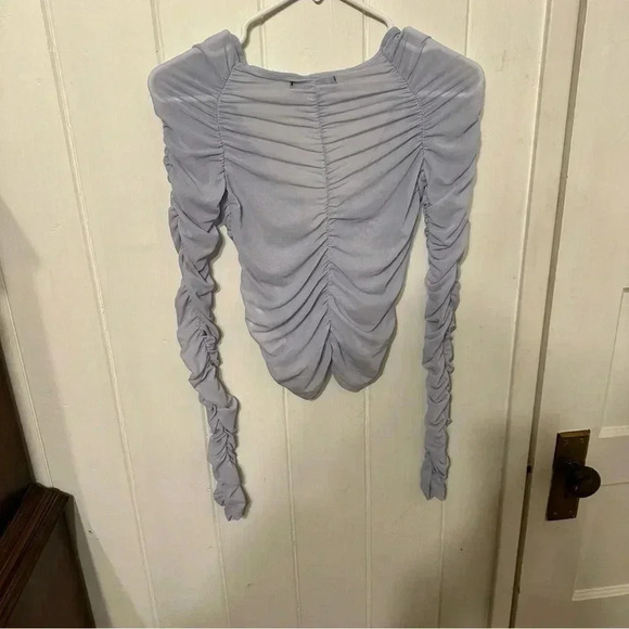 Urban Outfitters Sheer Ruched Long Sleeve Top - Light Blue - Picture 2 of 3